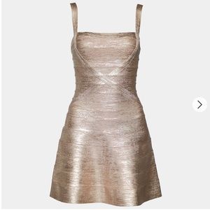 NWT Herve Leger Faith Mini Dress in Gun Metal Combo Sz M